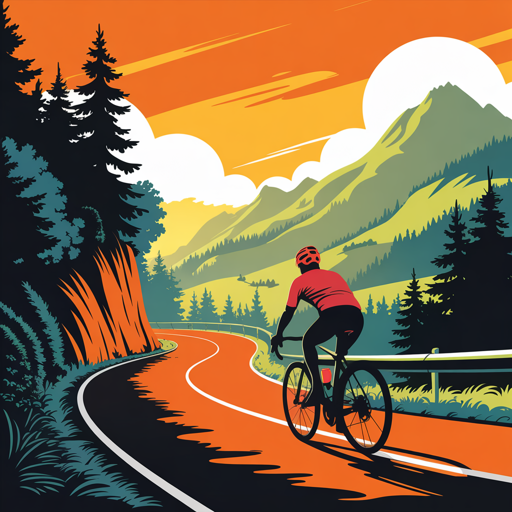 Cyclist on winding mountain road